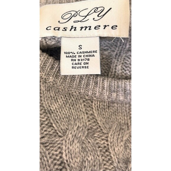 PLY Cashmere Sweater Women’s Size S Gray Cable Knit Fitted Pullover Peplum Soft - Picture 5 of 5